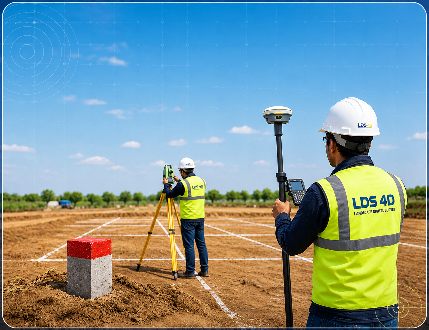 Surveyor operating a total station on a live construction site in Tiruchirappalli