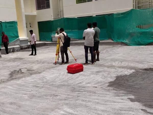 Building layout marked out on prepared ground